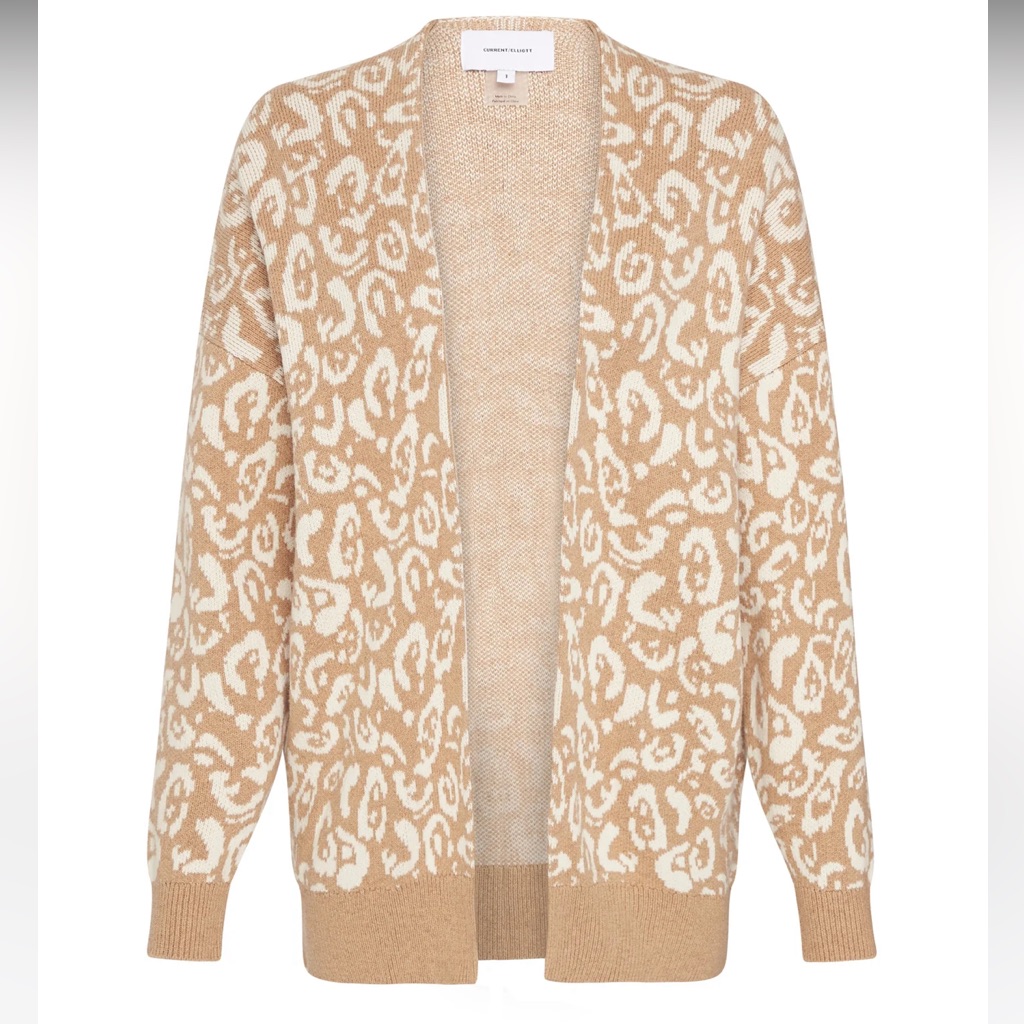 Current Elliott Oversized Cardigan In Camel And Cream Animal Print Size Medium/2